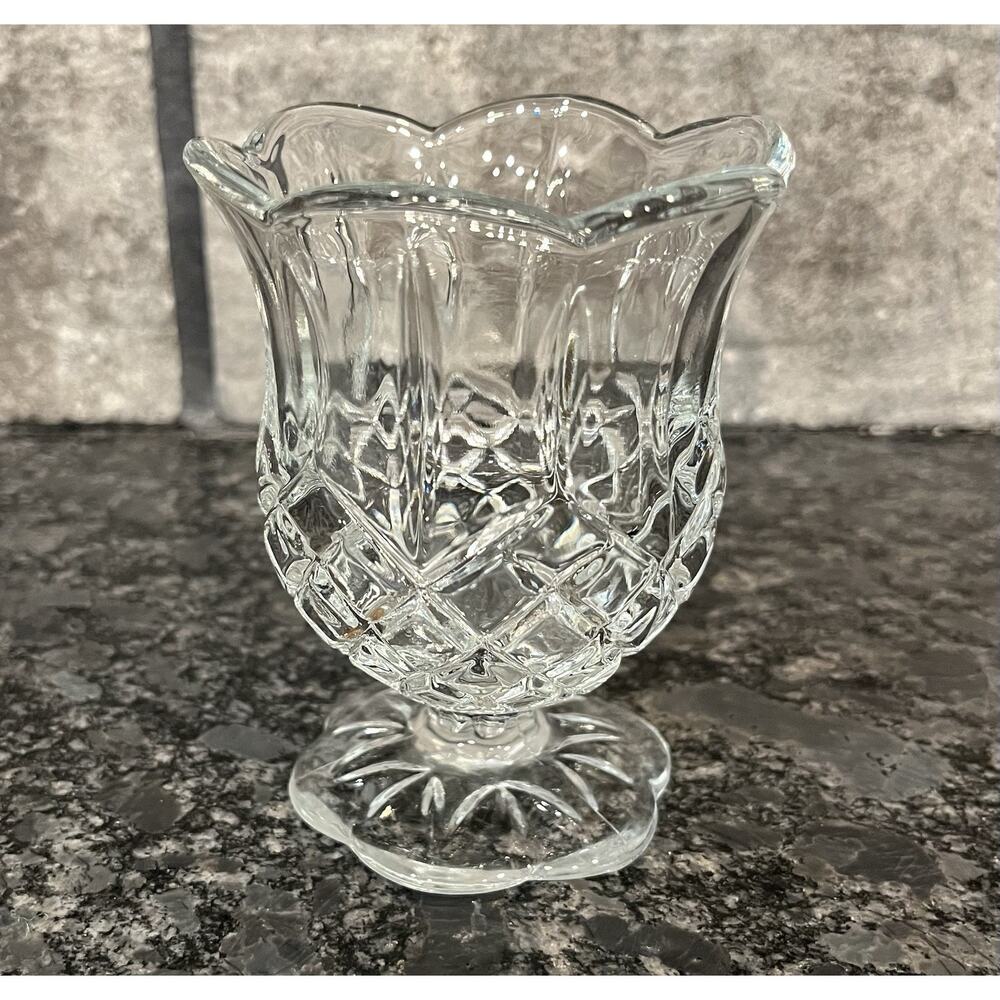 Vintage Elegant Footed Homco Diamond Cut Glass Tulip Votive Candle Holder 4”